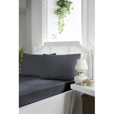 Простирадло на гумці з наволочками First Choice Сатин Dark Grey First Choice - 1